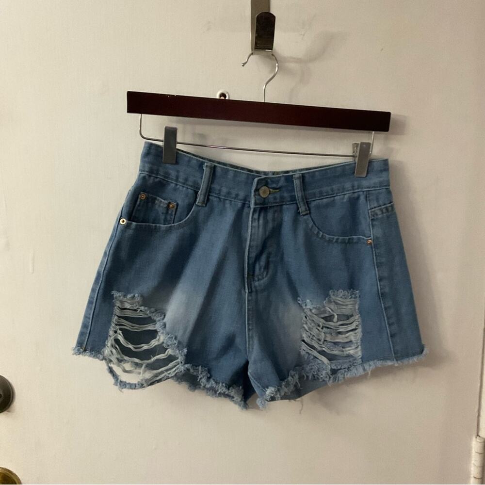 Jeans High Waist Distressed Denim Shorts S Festival Summer Boho Classic Rave